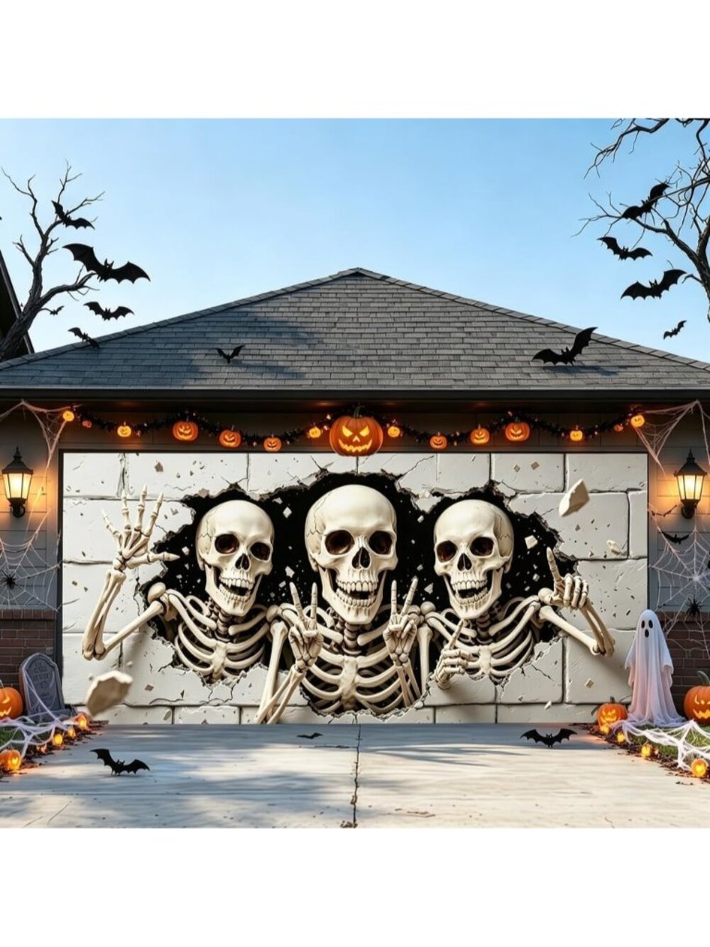 Halloween Garage Door Cover Banner Broken Wall 16 x 7FT Large Hanging Backdrop